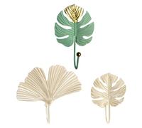 MUSISALY 3pcs Mini Leaf Shape Iron Wall Hooks for Hat and Clothing Hanging, Gold and Green Colors, Space-Saving Coat Hooks for Door and Window Storage in Home and Office