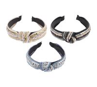 MUSISALY 3pcs Rhinestone Headband Beaded Headband Linen Woven with Imitation Pearl, Adorable Knotted Style, Good Elasticity, Comfortable Wearing, for Teens, Daily Life and Party