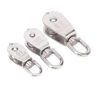 MUSISALY 3pcs Stainless Steel Single Wheel Pulley Set 15/20/25mm Wire Rope Lifting Blocks, Swivel Rope Pulley for Industrial Towing and Material Handling