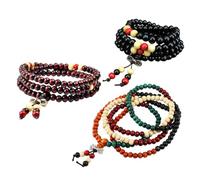MUSISALY 3pcs Wooden Bead Buddha Prayer Bracelets with 108 Beads Each, Strong Elastic String and Lustrous Finish, Handmade Stretch Beaded Bracelet for Meditation and Daily Wear