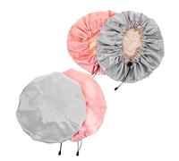 MUSISALY 4Pcs Adjustable Double-Layer Satin Bonnet Sleep Caps for Hair Protection, Breathable Shower and Chemotherapy Hats, Includes Pink and Grey for Curly and Straight Hair Care