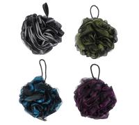 MUSISALY 4pcs Bath Loofah Set, Black Edge White Colored Mesh Poufs 60g Each, Exfoliating Body Scrubber for Shower and Bathing, Bathroom Accessories for Skin Cleansing