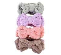 MUSISALY 4pcs Bowknot Coral Fleece Headbands for Women Girls Soft Minimalist Hair Hoops Pink Purple Coffee and Green Durable Comfortable Headdress for Daily Use