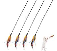 MUSISALY 4pcs Cat Teaser Set with Feather and Loud Bell, Interactive Playing Wand for Kitten and Cat, Plastic Material with Anti-skid Handle, for Pet Supplies and Fun Play Random Color
