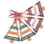 MUSISALY 4Pcs Christmas Tree Hanging Plaques Set - Solid Wood Xmas Tree Ornaments with Rustic Rope - Red and Green Wooden Holiday Signs for Front Door and Wall Farmhouse Decor