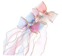 MUSISALY 4pcs Gradient Ribbon Hair Bows Pearl Tassels for Girls Dreamy Butterfly Knot Hair Clips in Purple Blue White and Magenta