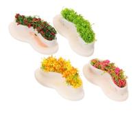 MUSISALY 4pcs Miniature Flower Bed Benches Mini House Furniture Decorative Public Rest Area Seats with Red and Orange Flowers for Dollhouse Garden Scene DIY Craft