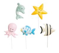 MUSISALY 5pcs Ocean Theme Cake Decorations Set, Cartoon Resin Non-edible Cake Toppers with Dolphin, Sea Star, Octopus, Striped Fish, and Blue Fish for Birthday Party Supplies