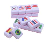 MUSISALY 64pcs 2 Player Mahjong Set National Flag Melamine Tiles 24mm Educational Matching Card Game Family Tile Game for Travel and Holiday