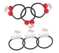 MUSISALY 6pcs Cute Hair Tie Cherry Fashion Hair Rope Elastic Band for Women Girls Little French Rhinestone Decoration Headband Accessory for Teen
