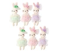 MUSISALY 6pcs Stuffed Animal Bunny Ornaments DIY Craft Supplies for Hair Accessories and Home Decoration Handmade Rabbit Dolls in Light Green Purple and Pink Cute Plush Rabbit Figures for