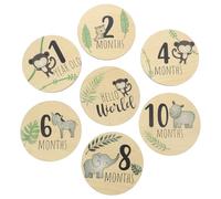 MUSISALY 7pcs Growth Marker Wooden Discs Set, Double-Sided Printed Monthly Development Cards for Newborn Photography, Natural Wood Age Indicators for Shower