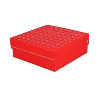 MUSISALY 81-grid Polycarbonate Freezer Tube Storage Rack with Red Plastic Dividers and Flip Cover, Lab Vial Organizer Box for Sample Freezing and Cryogenic Storage