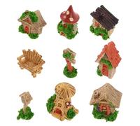 MUSISALY 9pcs Miniature Tree Stump House Diy Decor Resin Dollhouse Chairs Miniature Log Cabin Scene Accessories for Desk Bookshelf Fairy Garden
