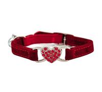 MUSISALY Cat Collar Cat Neck Chain Adjustable Red with Heart-shaped Rhinestone Decor and Bell, Fabric Material Comfortable and Beautiful for Kitten Pet, Suitable for Winter Walking