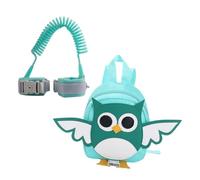 MUSISALY Children's Anti-Lost Backpack Harness with Wrist Link, Adjustable Shoulder Strap, Nylon Safety Walking Bag with Cartoon Owl Pattern for Toddlers, Green