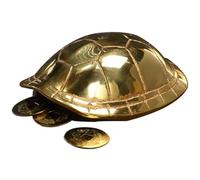 MUSISALY Copper Turtle Shell Divination Set with Three Chinese Ancient Coins, Feng Shui Fortune Telling Ornament, Small Brass Wealth Charm for Home and Desktop Decoration