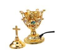 MUSISALY Electric Incense Burner Metal Censer with Middle Eastern Style, Gold Iron Tabletop Incense Burner for Home Decor, Creates Peaceful Atmosphere