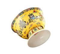 MUSISALY Enamel Painted Buddhist Offering Bowl Yellow Symbols High Footed Ritual Pottery for Temple Ceremony and Home Decor