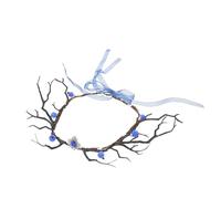 MUSISALY Floral Branch Deer Antler Headband for Women, Realistic Fairy Cosplay Horn Hair Hoop with Heart Flower Wreath, Reindeer Costume Accessory for Autumn Masquerade and Festival