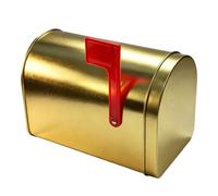MUSISALY Golden Painted Mailbox Storage Box in Retro Post Box Shape with Raised Signal Flag and Smooth-operating Latch Stable and Portable for Events and Classroom Prize Exchange Activities
