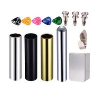 MUSISALY Guitar Tip Stainless Glass with Set Slide Steel 14pcs and Easy Slides Finger Protector Picks for Storage Metal Box Included Playing