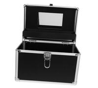 MUSISALY Large Black Metal Makeup Box with Buckle Lock Spacious Cosmetic Storage Organizer for Travel and Professional Use Makeup Carry Case for Bedroom Vanity and Salon