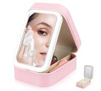 MUSISALY Makeup Bag with Led Mirror Lighted Vanity Organizer for Travel Compact Cosmetic Case with Divided Storage for Makeup and Jewelry Portable and Rechargeable for Women
