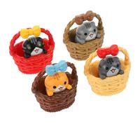 MUSISALY Miniature Cartoon Cat Figurines 4Pcs with DIY Bonsai Basket, Small Kitten Ornaments for Desktop Garden and Living Room Accent