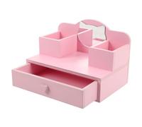 MUSISALY Miniature Dollhouse Vanity Table Pink Wooden Makeup Dressing Table with Mirror and Drawers for Little Pretend Play Storage Doll Furniture Princess Decor