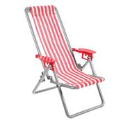 MUSISALY Miniature Foldable Beach Chair Dollhouse Accessory Red Striped Deck Chair Model for Doll House Decoration Portable Reclining for Indoor and Outdoor Play