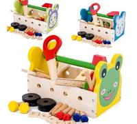 MUSISALY Multi-function Wooden Tool Box Solid Wood Educational for Boys Portable Cartoon Design Promotes Intellectual Development and Social Skills