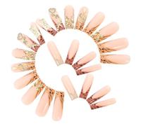 MUSISALY Press-On Nails Long Coffin French Style Gold Leopard Print with Bow Design, Assorted False Nail Art Set for Party, Festival and Holiday Celebrations