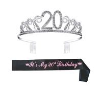 MUSISALY Rhinestone Crystal Hair Comb and Letter Printing Sash Set with Side Combs Lightweight Portable Wearing for Birthday Queen Party and Birthday Celebrations Accessories