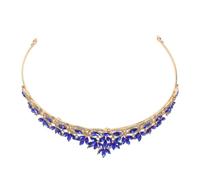 MUSISALY Rhinestone Leaf Crown Headband for Bride - Blue and Gold Crystal Bridal Tiara, Leaf-Shaped Rhinestone Headpiece, Wedding and Prom Bridal Hair Accessory