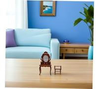 MUSISALY Scale Vintage Dollhouse Vanity Table with Mirror Stool Wooden Bedroom Furniture for Imaginative Play and Creative Dollhouse Scenes