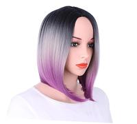 MUSISALY Womens Bob Wig Short Straight Hair Wig Synthetic Lace Grey Gradient Bob Cosplay for Women