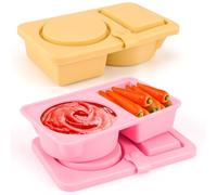 Musiwanna 2Pcs 2 Compartments Snack Pots with Lids, Small Double Compartment Silicone Snack Conatainer (70+90ml), Double Condiment Box with Lids, Reusable Snack and Dip Container, Dunker Snack Pots