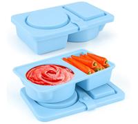 Musiwanna 2Pcs Double Snack Pots with Lids, Double Condiment Containers with Lids, Small Silicone Box with 2 Compartments (70+90ml), 2 Compartments Snack Conatainer, SnackandDip Container