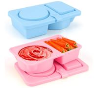 Musiwanna 2Pcs Double Snack Pots with Lids, Double Condiment Containers with Lids, Small Silicone Box with 2 Compartments (70+90ml), 2 Compartments Snack Conatainer, SnackandDip Container