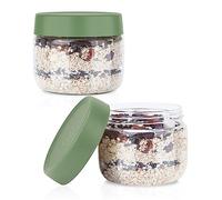 Musiwanna Borosilicate Small Glass Containers with Lids, 300ml Set of 2, Microwave Safe Overnight Oats Jars, Wide Mouth Mason Jars for Yoghurt, Chia Pudding, Porridge, Jam, Dressing, Spice (Green)