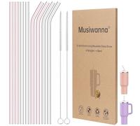 Musiwanna Glass Straws 31 cm x 10 mm, Pack of 12 Reusable Straws with 2 Cleaning Brushes, Compatible with Stanley 40 oz Adventure Quencher Travel Mug, Pink and Transparent