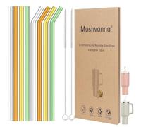 Musiwanna Replacement Colourful Glass Straws Compatible with 30/40oz Stanley Cup, 8Pcs 31cm/12in Long 1cm Diameter Straws Set with 2Pcs Brush, Extra Long Glass Straws for Stanley 0.89 L/1.2L Cup