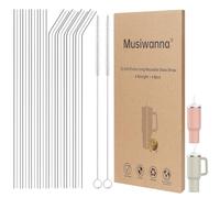 Musiwanna Replacement Glass Straws Compatible with 30/40oz Stanley Cup, 8Pcs 31cm/12in Long 1cm Diameter Straw Set with 2Pcs Brush, Extra Long Drinking Glass Straws for Stanley 0.89 L/1.2L Cup