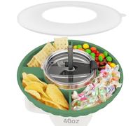 Musiwanna Snack Tray with Lid for Stanley Cup 40oz/1.18L, ONLY for 40OZ, Snack Plate Compatible with 40oz Tumbler, Silicone SnackBowl with 4 Compartments, SnackStorage Top Ring (Green)