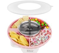 Musiwanna Snack Tray with Lid for Stanley Cup 40oz/1.18L, ONLY for 40OZ, Snack Plate Compatible with 40oz Tumbler, Silicone SnackBowl with 4 Compartments, SnackStorage Top Ring (Pink)