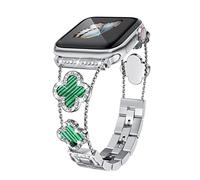 Musk-MSKR Clover Silver Watch Band for Women Compatible with Apple Watch 38mm 40mm 41mm 42mm (S10) Adjustable Metal Bracelet Breathable Fancy Jewelry Strap, For iWatch Series 10/9/8/SE/7/6/5/4/3/2/1