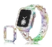 Musk-MSKR Colorful Bracelet and Case, Compatible with Apple Watch Bands for Women 38mm-49mm (Series 11/1/SE/Ultra 3),Bling Rhinestones Encrusted Jewelry Strap, Luxury iWatch Bracelet with Case