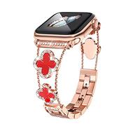 Musk-MSKR Diamond Metal Band Adds Shine to Your Watch - Compatible with Apple Watch Series 8/7/6/5/4/3/2/1SE/Ultra - Clover is Simple and Stylish, Fits Women's Sizes 38mm, 40mm, 41mm, 42mm,