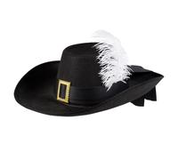 Boland - Adult Musketeer Hat with Feather, Historical Fancy Dress, Unisex, One Size (Black/White)